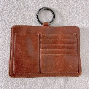 Pouchee Brown Leather Card Holder Mini Purse Handbag with Metal Ring Handle